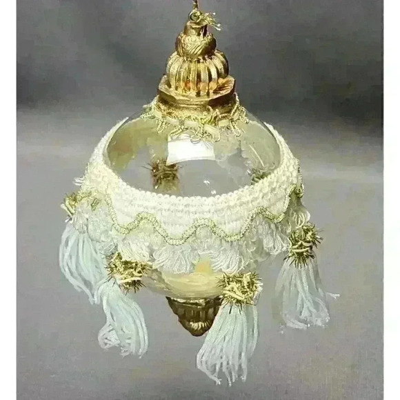 Dillard's Trimmings Christmas Ornament Blown Glass 3" Ball Ornament with Tassels - Picture 4 of 6